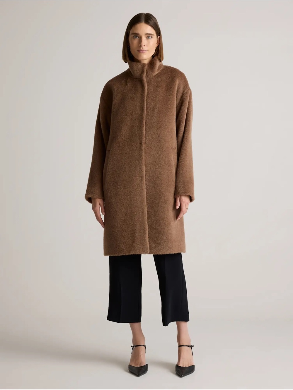 Quince NWT Alpaca-Wool Stand Collar Coat Rustic Brown Color Size M Medium